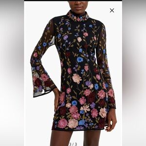 French Connection Astrida Embroidered Long Sleeve Minidress
